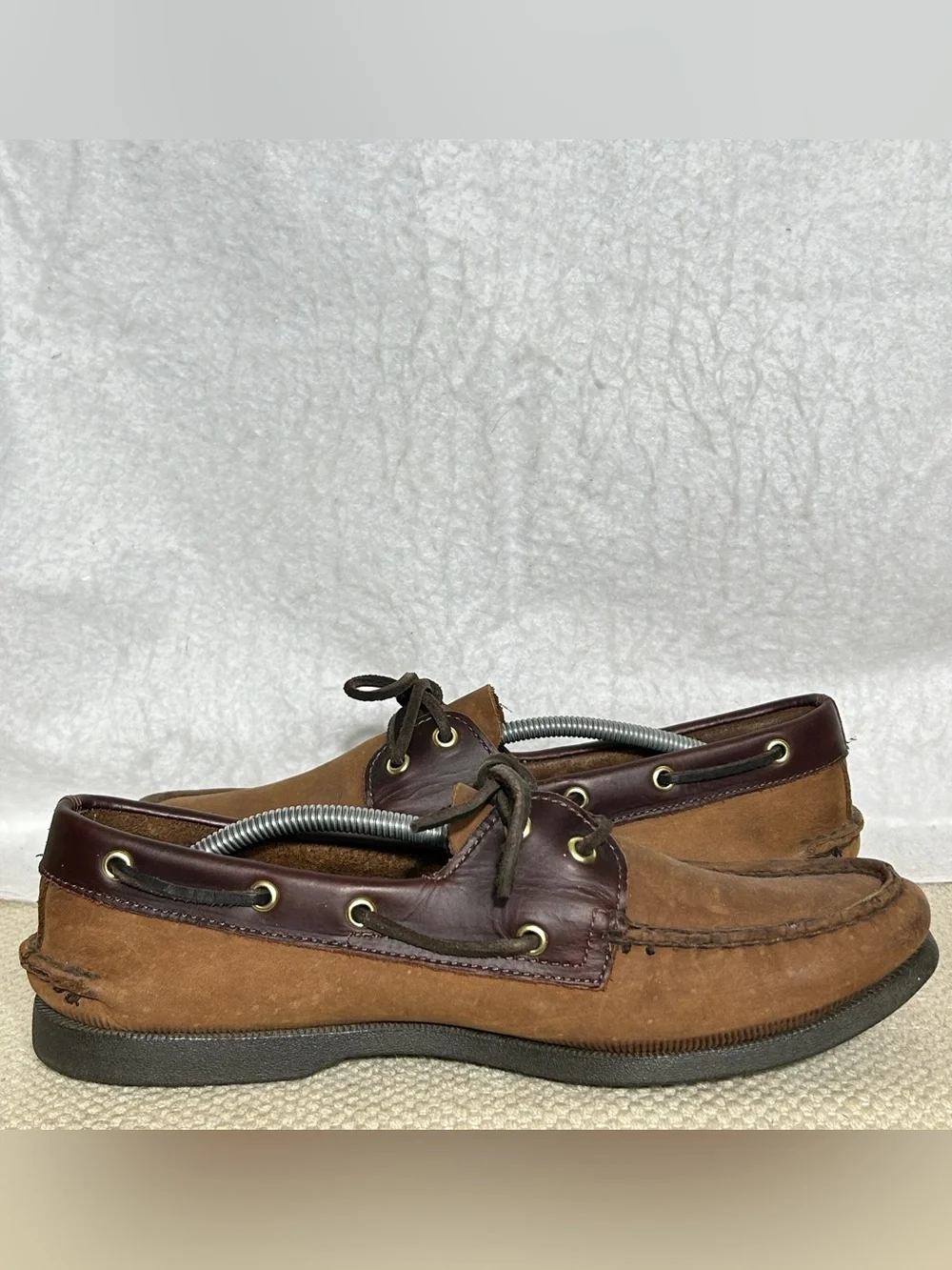 Sperry Mens Brown Leather Authentic Original 2-Eye Boat Deck SlipOn Shoes SZ 9.5